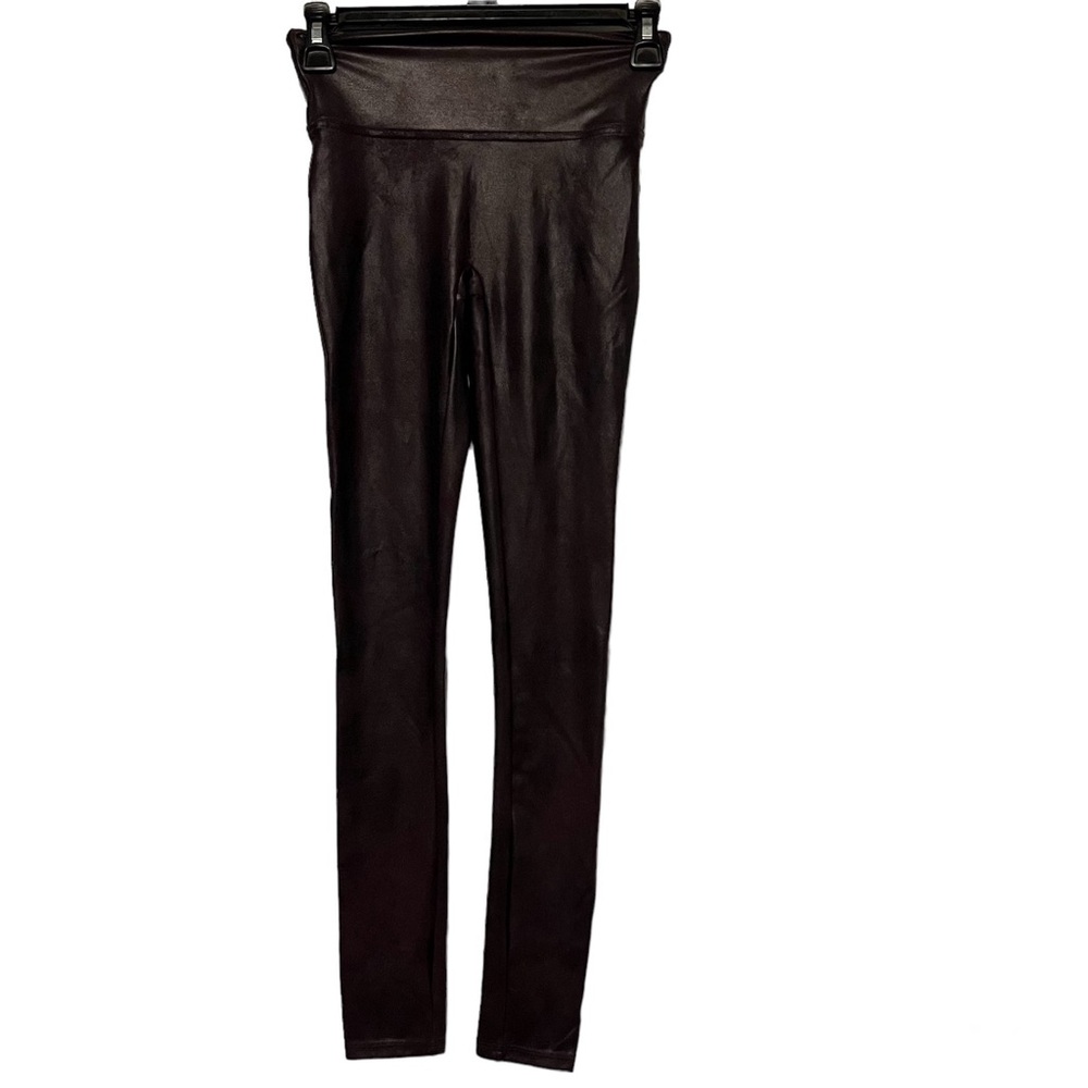 Spanx Faux Leather Leggings XS stretch smoothing flattering pull on eggplant